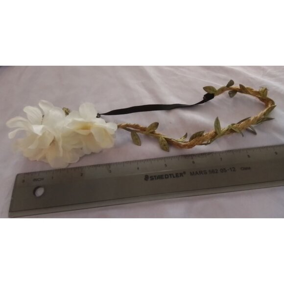 Vintage Silk Flower & Leaf Headband With Adjustable Strap - Picture 2 of 2